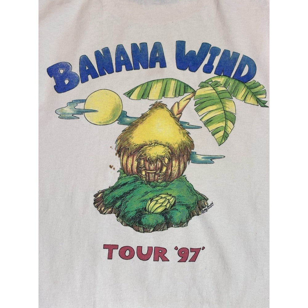 Vintage Jimmy Buffett Banana Wind 1997 Tour T Shirt Large White Giant Tag Band - Picture 3 of 16